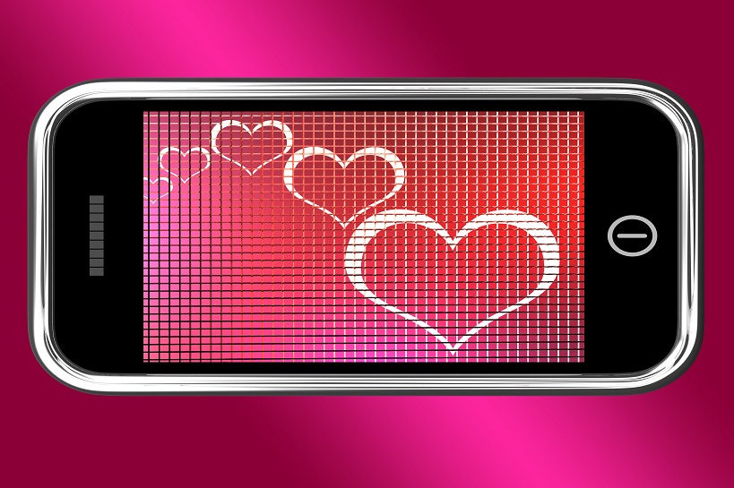 hearts on mobile phone shows love and online dating SBI 